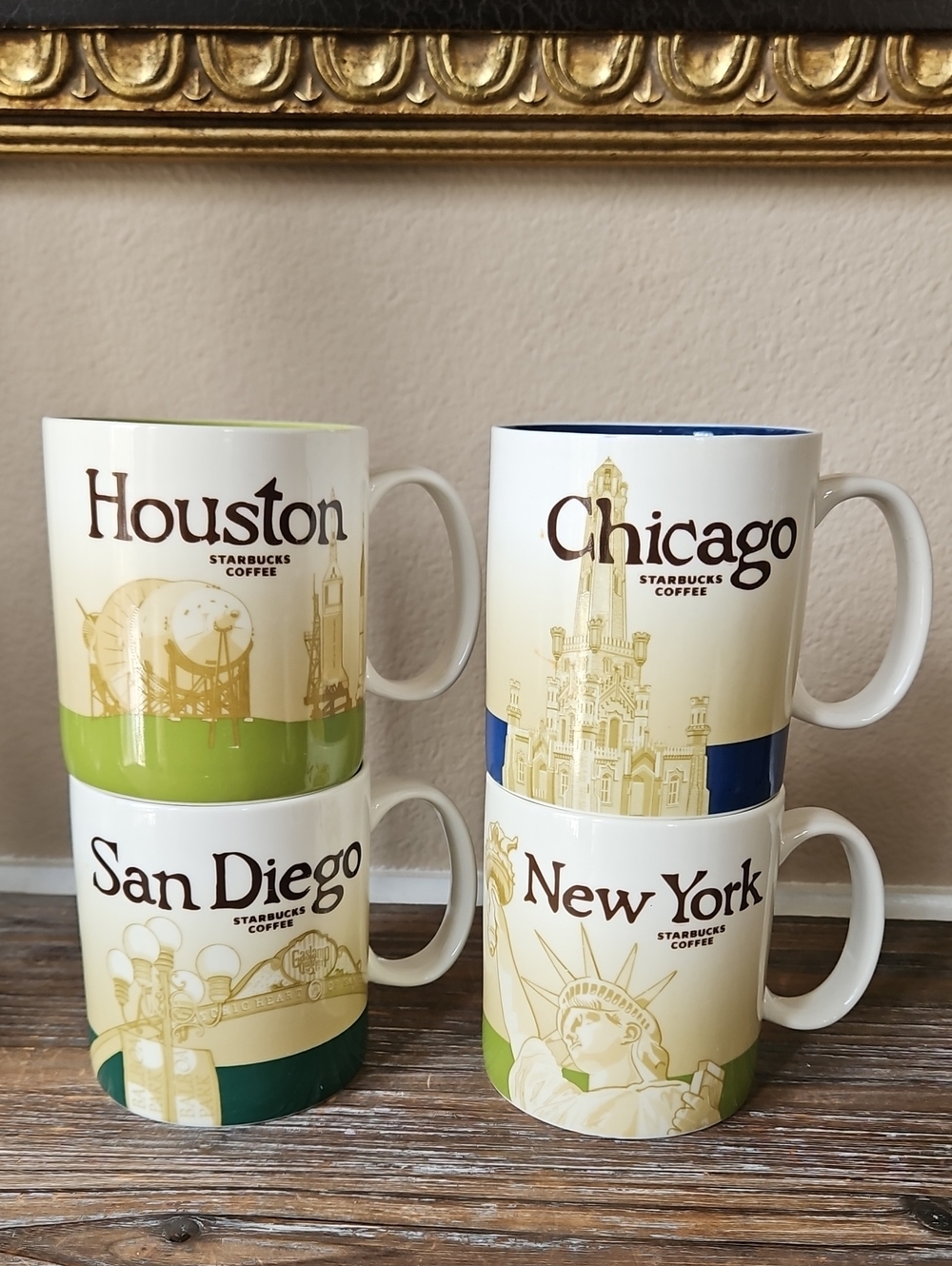 Set of 4 Starbucks Cities Collection Mugs, NY, SD, Houston & Chicago